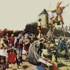 Gravura de feira medieval
