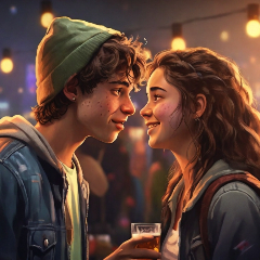 Jovens com cerveja e beijo