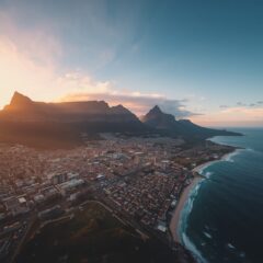 Vista panorâmica da Table Mountain na África do Sul ao nascer do sol