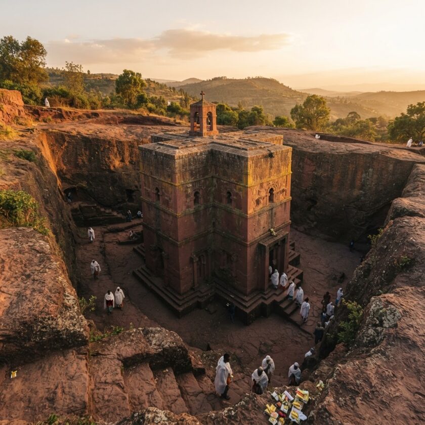 Igreja de São Jorge esculpida na rocha em Lalibela na história do Império da Etiópia.