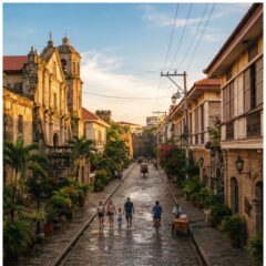 Arquitetura colonial espanhola no distrito de Intramuros em Manila, exemplificando a história das Filipinas.