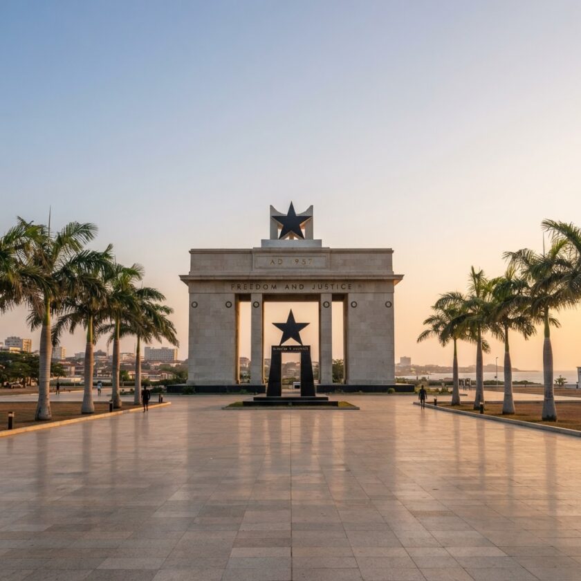 Arco da Independência em Acra no Gana simbolizando a história da independência do país.